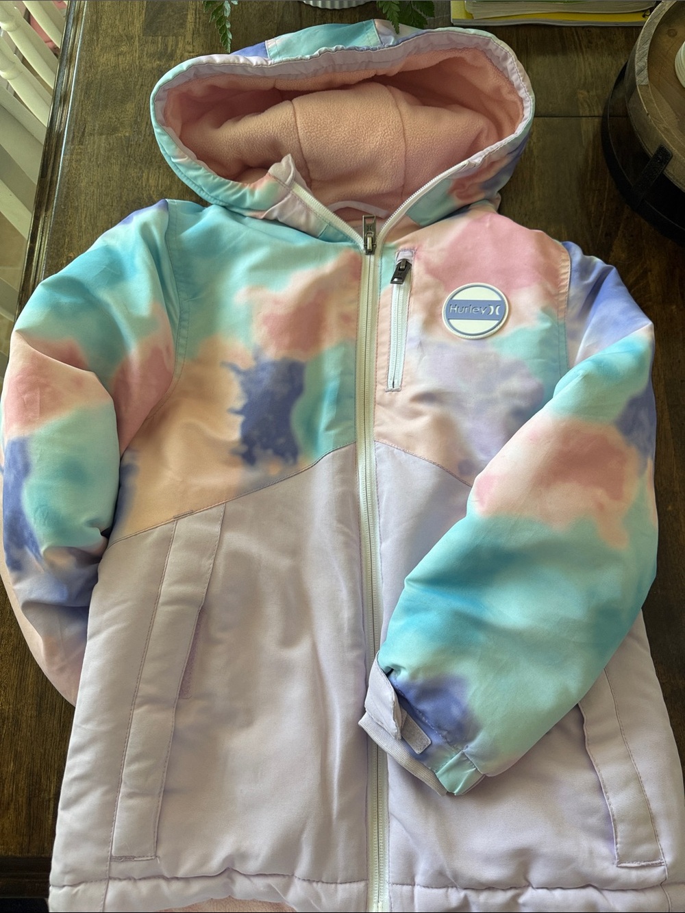 Hurley Pastel Tie-Dye Hooded Jacket - Pink, Blue, Lilac. Size small